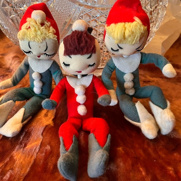 Vintage 1950’s Japan Set 3 Trio Stockinette Pixie Elf Christmas Kneehuggers - Picture 1 of 12